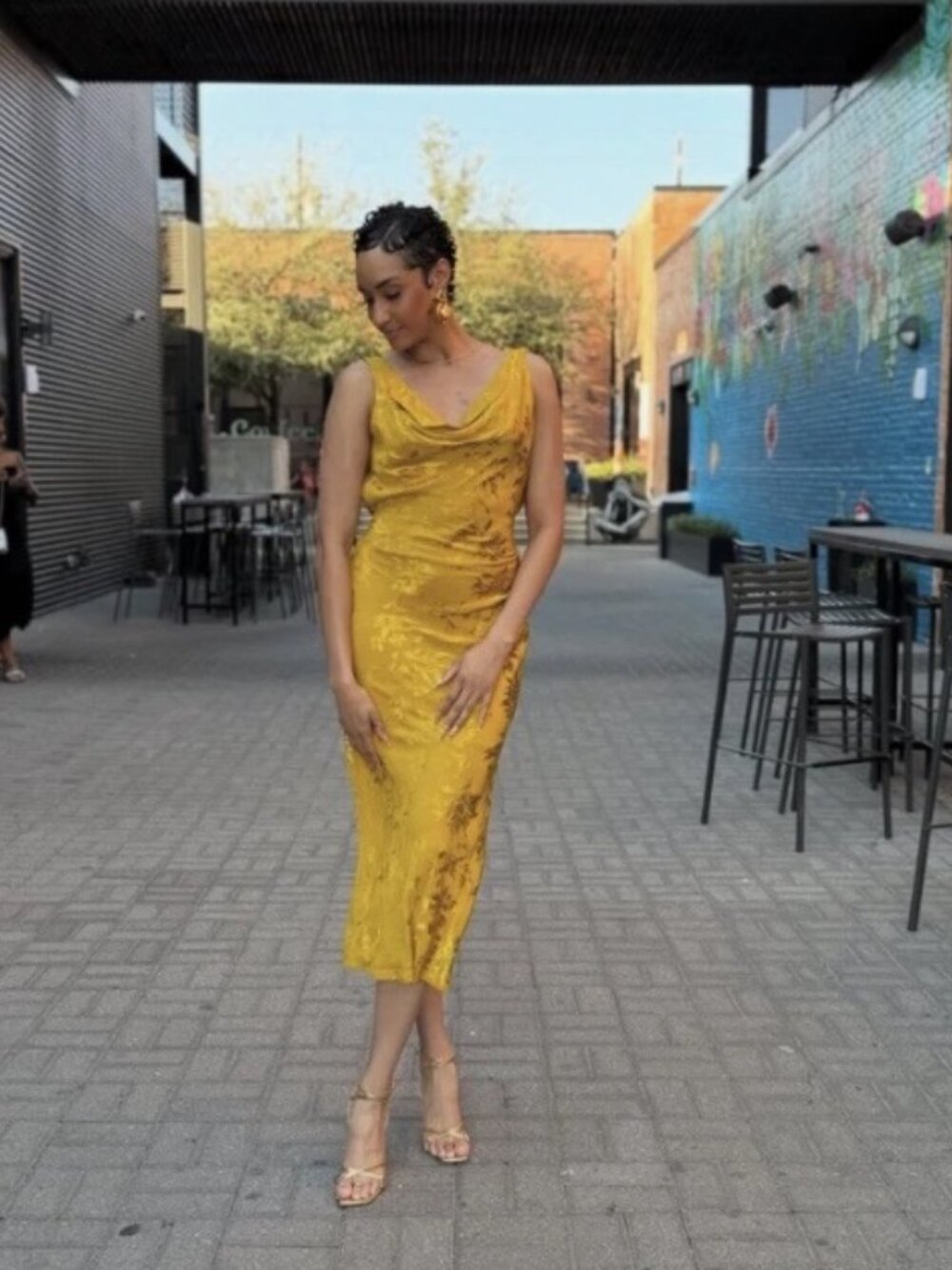 ZARA Satin Floral Jacquard Midi Maxi Dress Open Back Golden 8579/512 - Picture 9 of 16